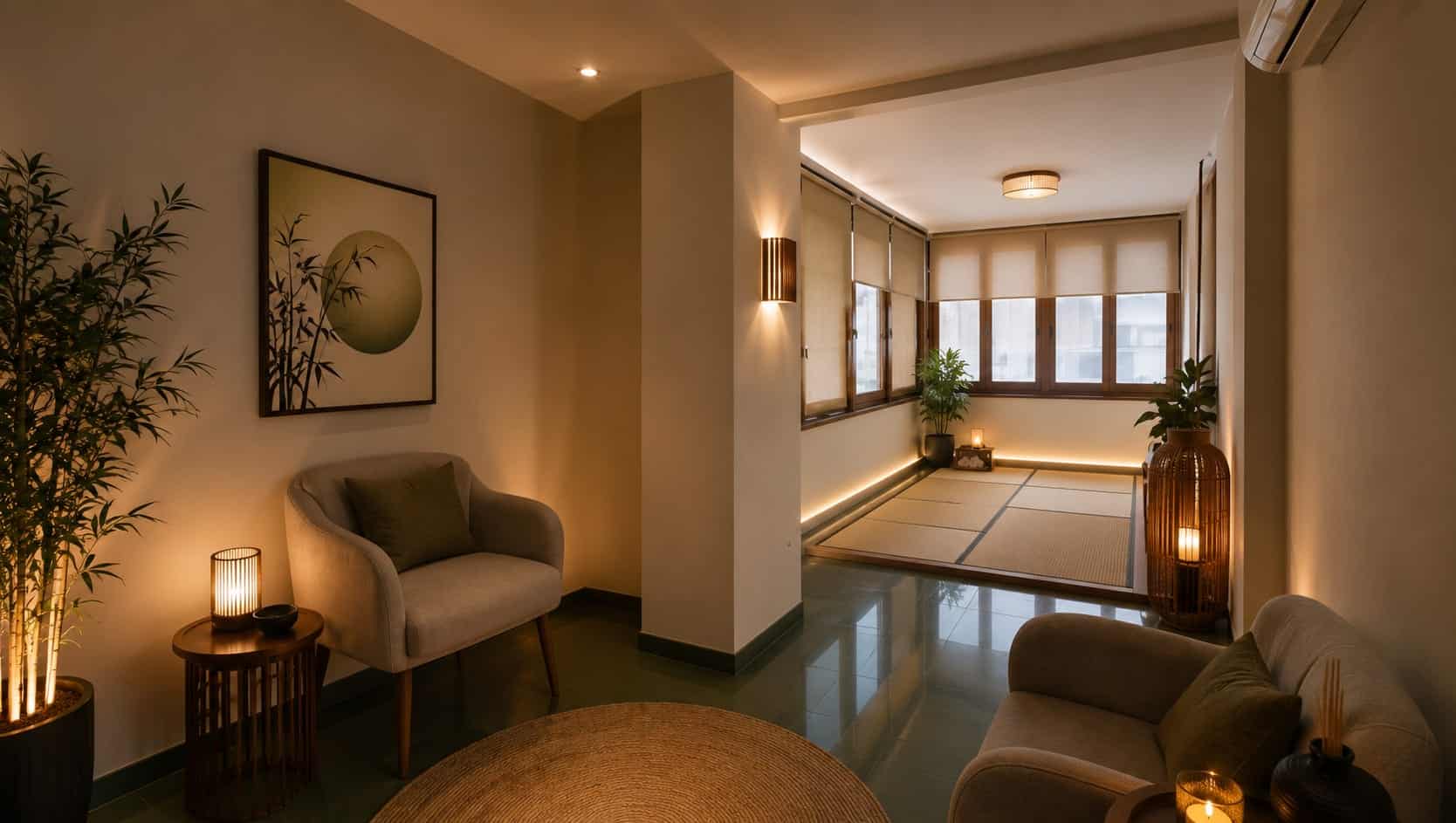 Sala de masaje tántrico sobre tatami en Alicante